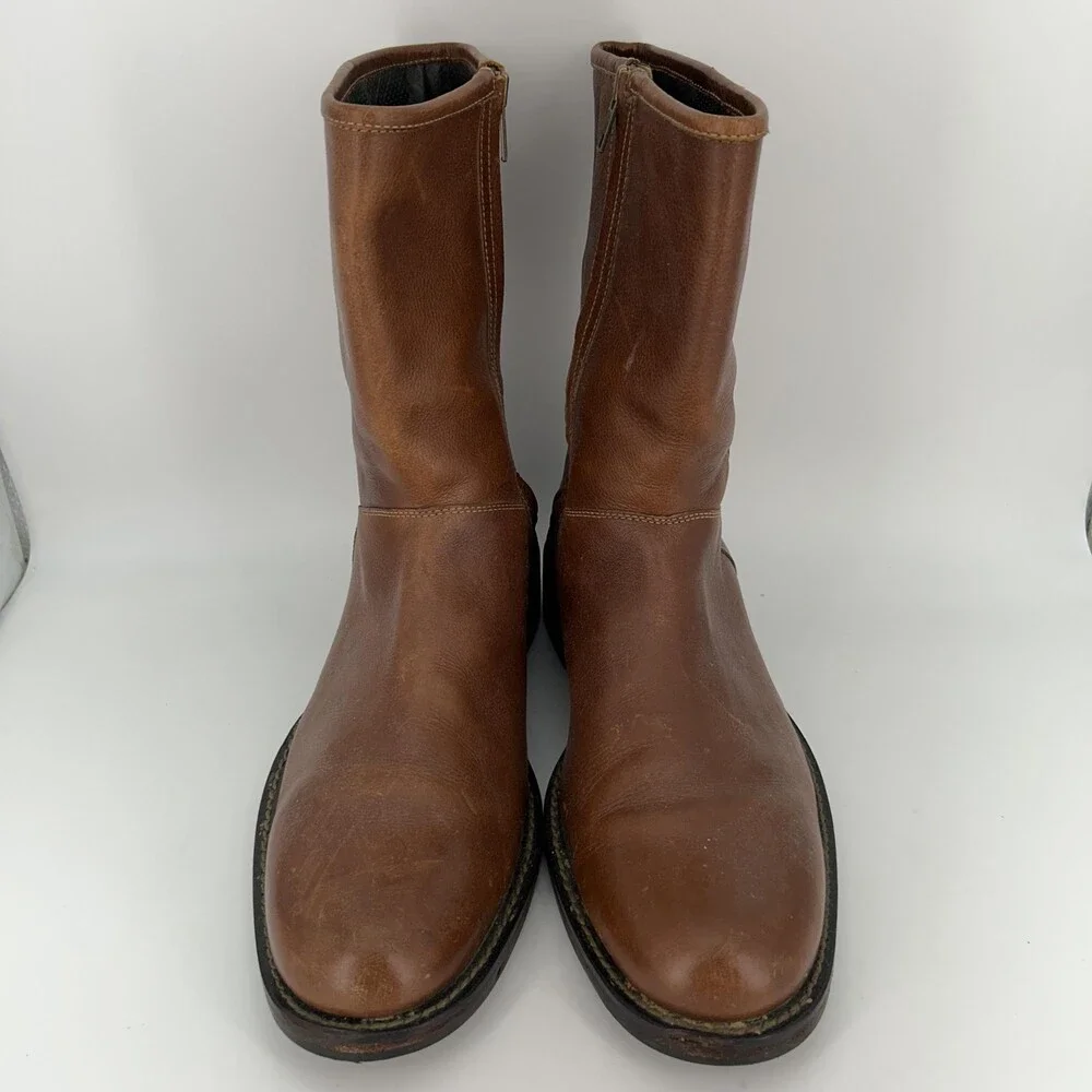Cole Haan Boots Mens Size 10 M Brown Leather Mid Calf Zip Biker Lined Grip Sole